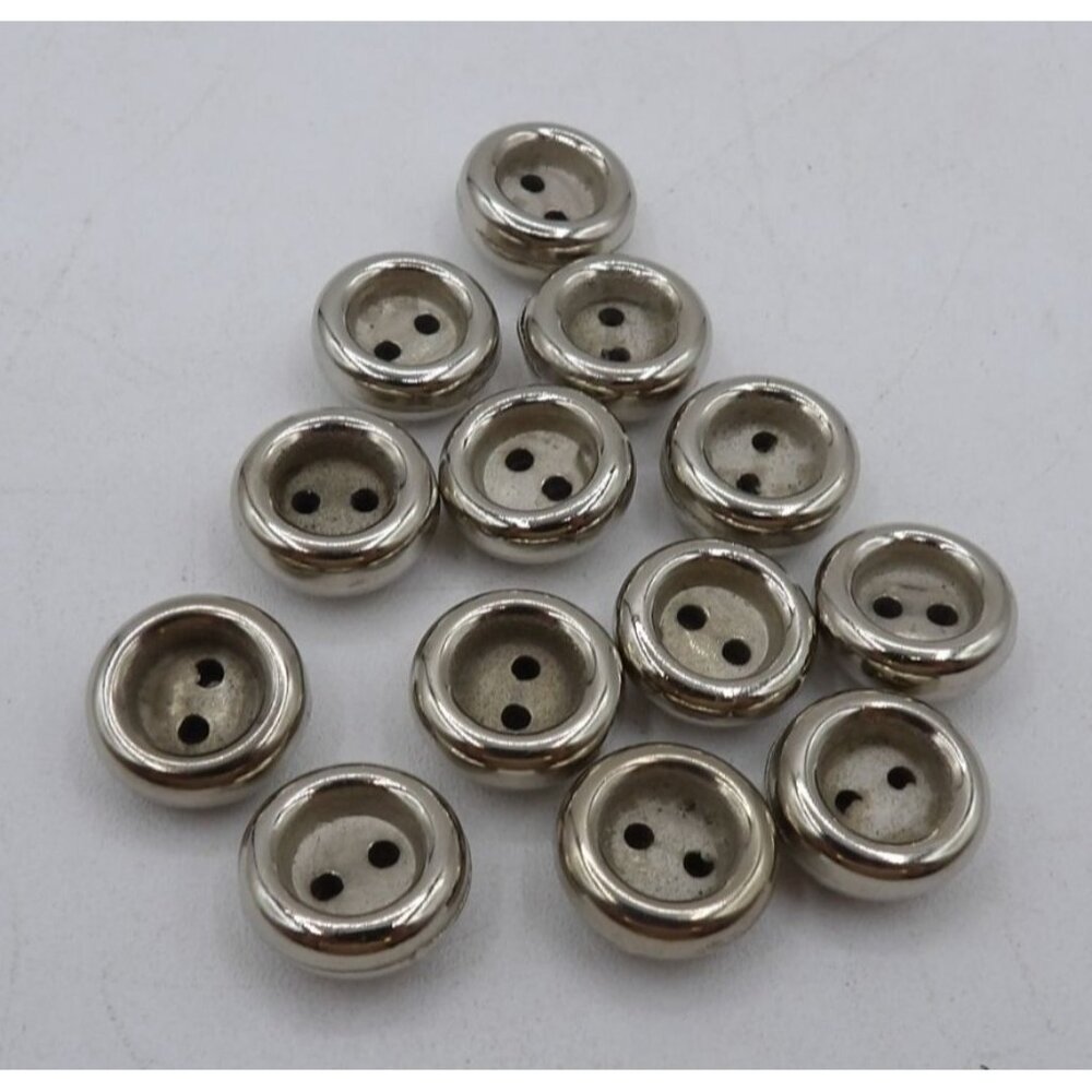 Chrome Toned Domed Buttons With Exterior Ring & Matte Center 2-Hole Design .5 D.